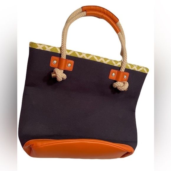 Spartina 449 Tote Bag Anchor Navy and Orange Canvas and Linen - Picture 4 of 11